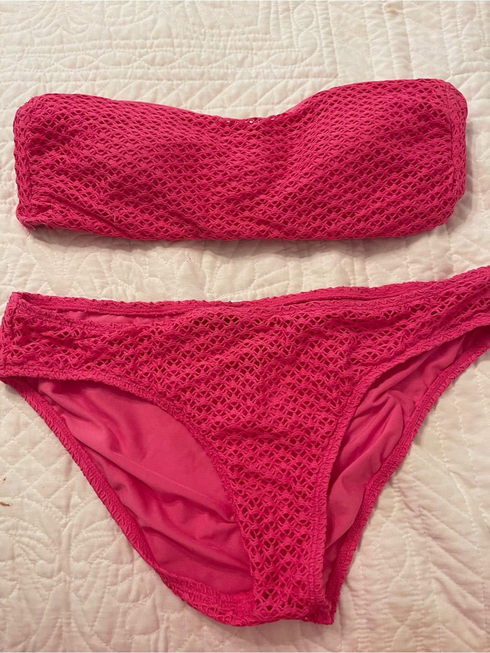Splendid Hot Pink Crochet-Trim Bandeau Bikini